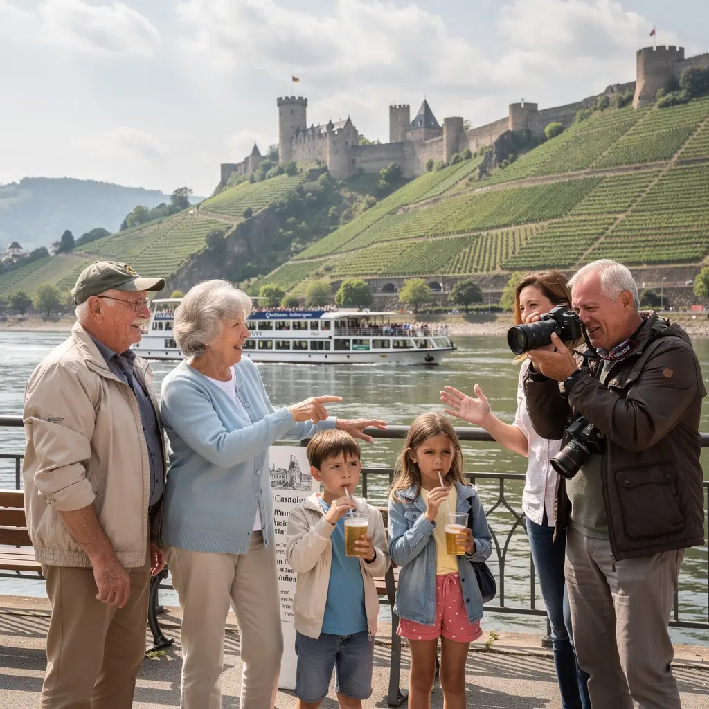Eine Familie genießt ein Picknick auf einer zugänglichen Wiese mit Blick auf die Alpen.